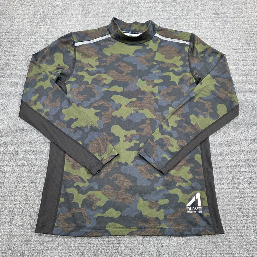 Alive Magnetics Camouflage Mock Neck Long‎ Sleeve Athletic Shirt Men's Medium